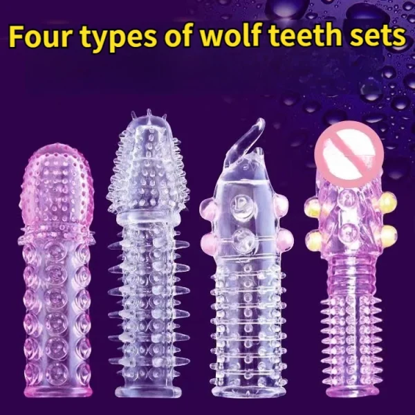 Male wolf tooth set, dynamic large particles, longer and thicker, fast desensitization, conquer your girlfriend, double the pleasure, reusable! Fun adult sex products - Image 2
